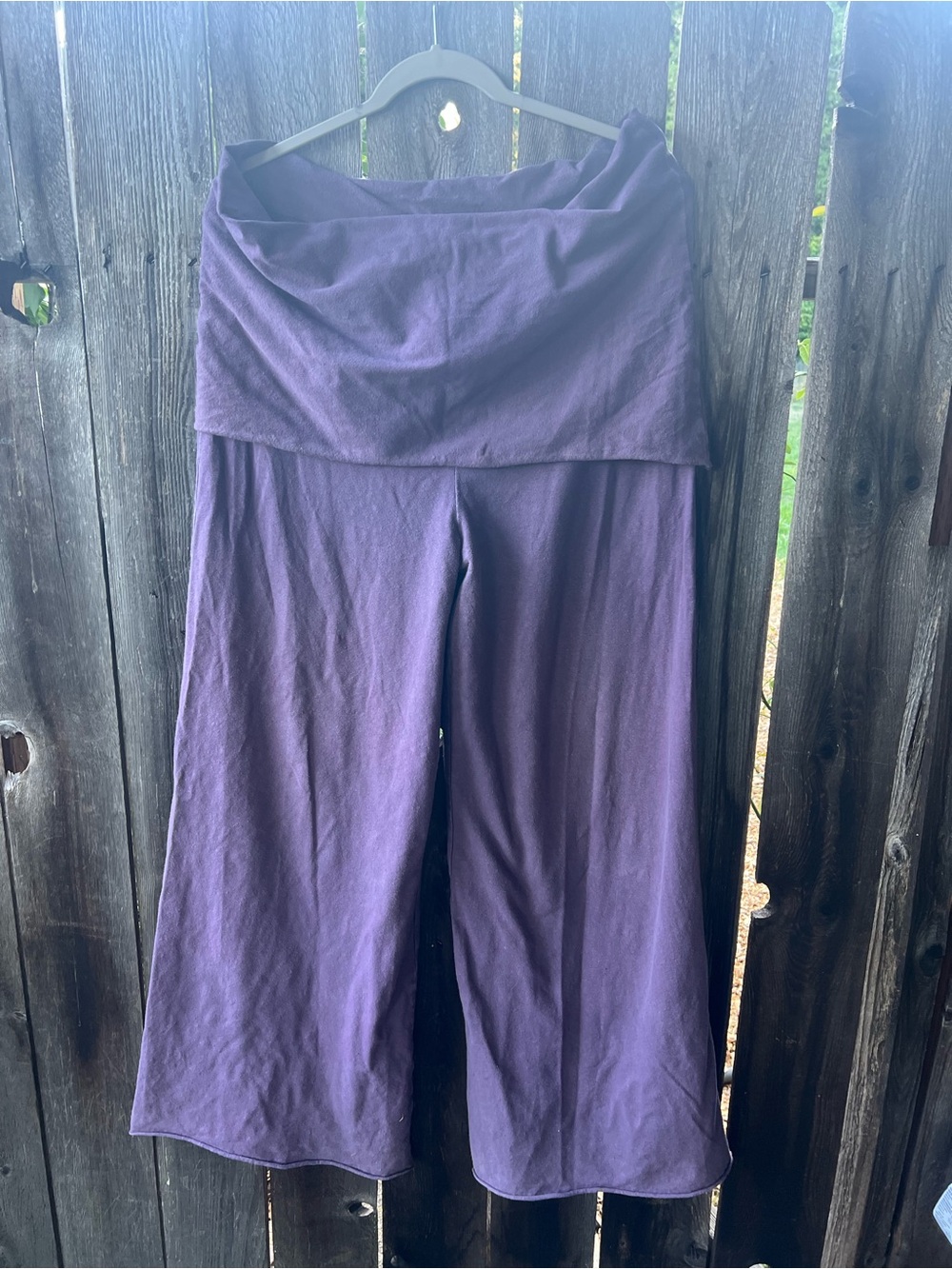 Wide-Leg Fold-Over Waist Pants in Deep Purple